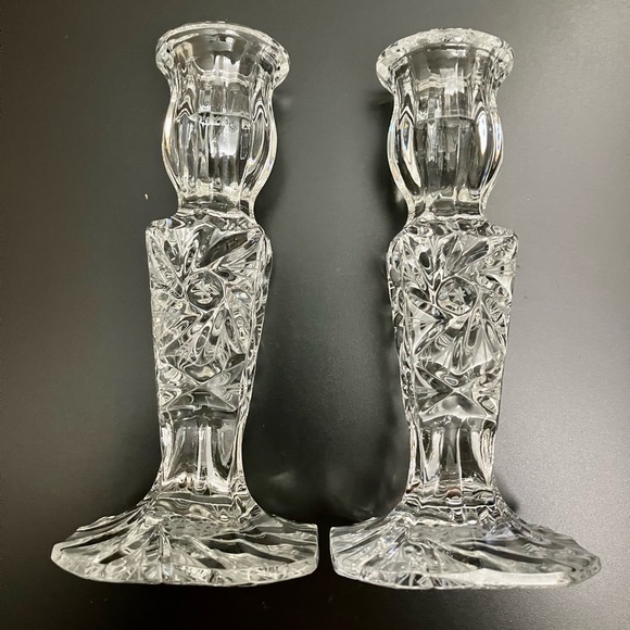The Irena Collection 24% Lead Cut Crystal Candle Sticks Made in Poland Set of 2 - Picture 2 of 10